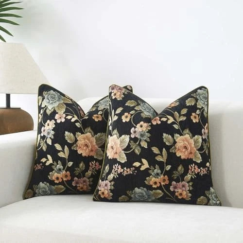 Boho Floral Pillow Covers 26x26 Inch Set of 2 26" x 26" (Pack of 2) Black