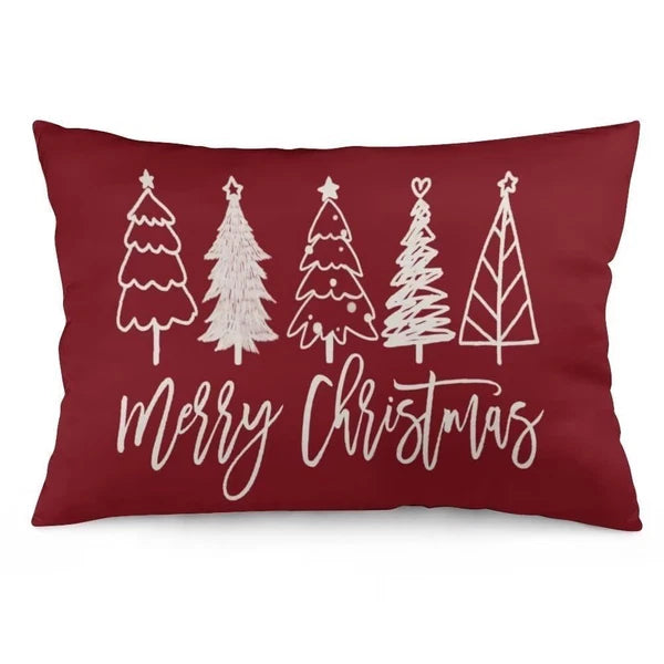 Merry Christmas Throw Pillow Cover Queen Size Winter Holiday Christmas Tree L...