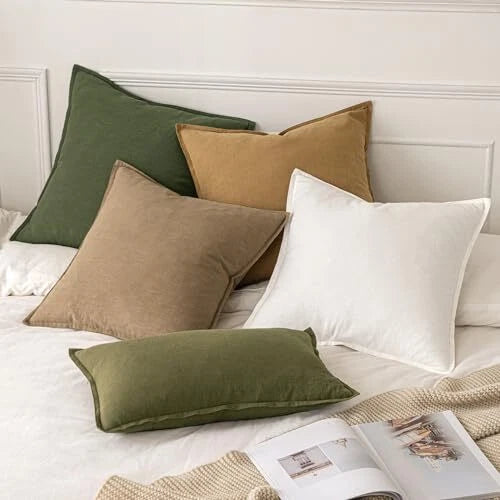 Decorative Linen Pillow Covers 20x20 Inch 20" x 20" (Pack of 2) Cream White