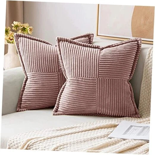 Corduroy Pillow Covers 20x20 Inch with 20" x 20" (Pack of 2) Blush Pink