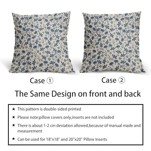 Blue Floral Pillow Covers 18x18 Set of 2 Vintage 18x18 inch Blue Cute Floral