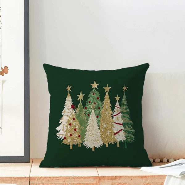 Christmas Pillow Covers (Set of 2): 18x18 Inch Green and Cream Trees with Star!