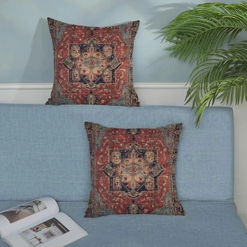 Boho Pillow Covers 16x16 Inch 2 Pcs Vintage 16" x 16" (Pack of 2) Red Teal Boho