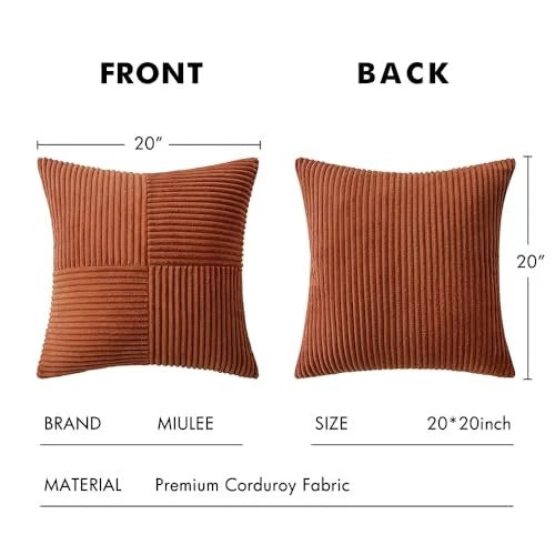 Corduroy Pillow Covers Pack of 2 Boho 20" x 20" (Pack of 2) Dark Rust