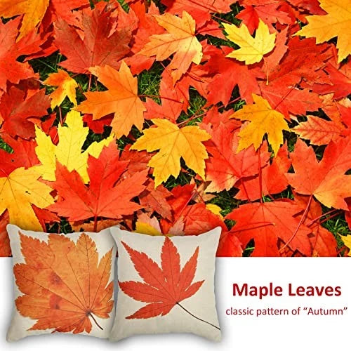 Fall Pillow Covers, Maple Leaves 18" Pillow Cover, Autumn Decorative Yellow