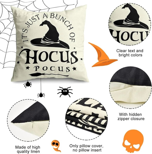 Halloween Decor Pillow Covers 18x18 Set of 4 Halloween Decorations Hocus Pocu...