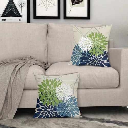 Blue Green Pillow Covers 18x18 White 18" x 18" (Pack of 2) Blue Lime Green
