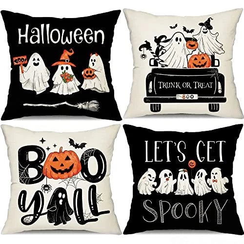 Halloween Pillow Covers 18x18 inch Set of 4 and 18" x 18" (Pack of 4) Black