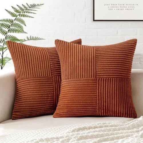 Corduroy Pillow Covers Pack of 2 Boho 20" x 20" (Pack of 2) Dark Rust