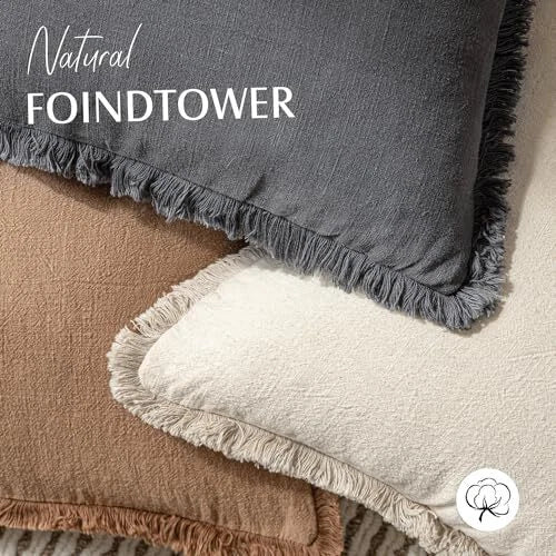 Decorative Linen Fringe Throw Pillow Covers Cozy Boho Farmhouse 18" x 18" Grey