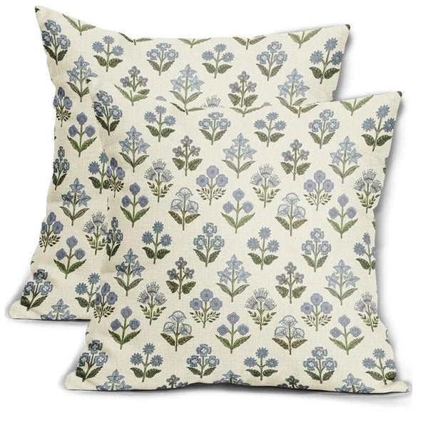 Block Print Pillow Covers 18x18 Inch Set of 2, 18" x 18" (Pack of 2) Blue Green