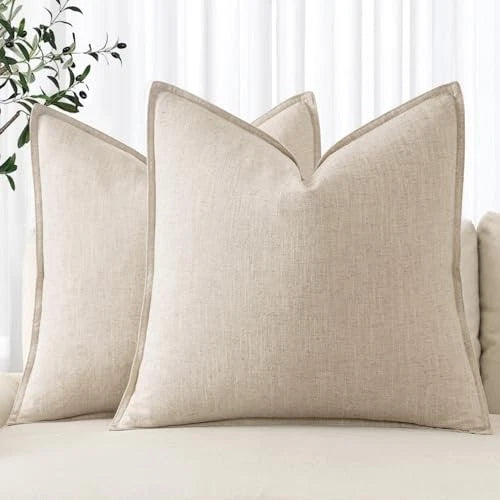 Decorative Linen Euro Sham Pillow 24" x 24" (Pack of 2) 2 Natural Beige