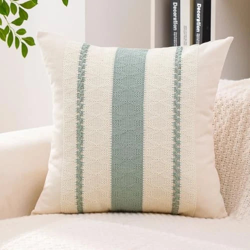 Boho Throw Pillow Covers Set of 2 Linen 18" x 18" (Pack of 2) 8-sage Green