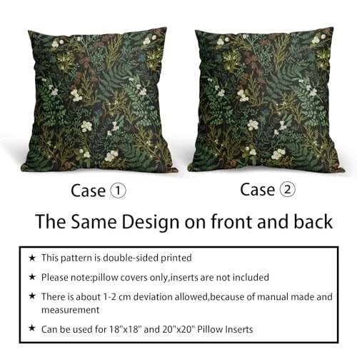 Green Plant Pillow Covers 18X18 Inch 18" x 18" (Pack of 2) Ns-fern-plant-black