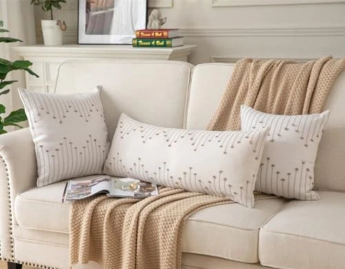 Boho Lumbar Pillow Cover 14x36 Long Pack of 1 14" x 36" (Pack of 1) Tan Beige