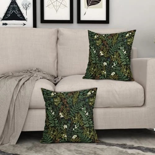 Green Plant Pillow Covers 18X18 Inch 18" x 18" (Pack of 2) Ns-fern-plant-black