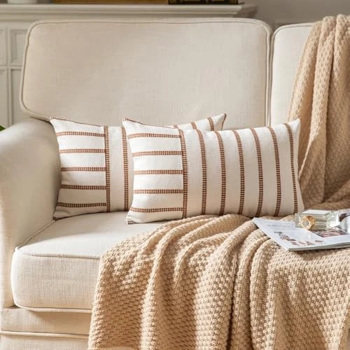 Boho Throw Pillow Covers 12x20 Set of 2 Soft 12" x 20" (Pack of 2) Light Brown