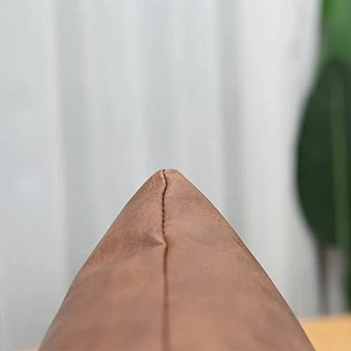 Faux Leather Throw Pillow Cover Lumbar Farmhouse 20" x 12" (Pack of 2) Brown