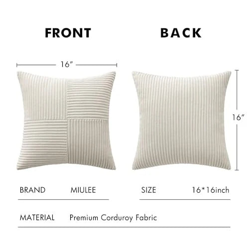 Corduroy Pillow Covers Pack of 2 Boho Decorative 16" x 16" (Pack of 2) Beige