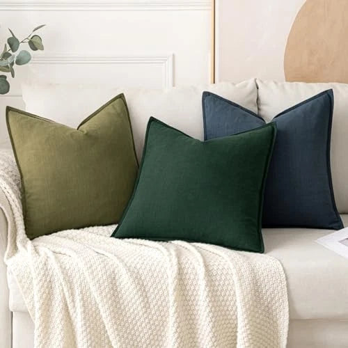 Decorative Linen Euro Sham Pillow Covers4x4 24" x 24" (Pack of 2) 2 Dark Green