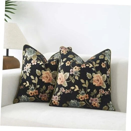 Boho Floral Pillow Covers 26x26 Inch Set of 2 26" x 26" (Pack of 2) Black