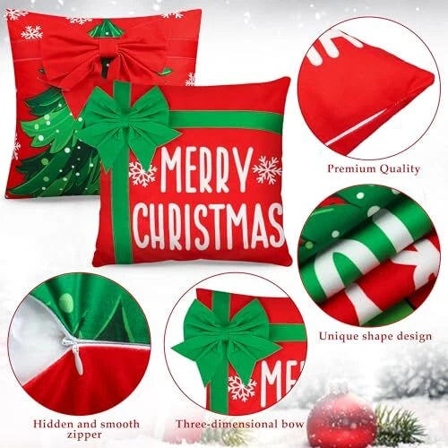 Christmas Pillow Covers 18 x 18 Inch Xmas Red Green Decorative Pillow Cases