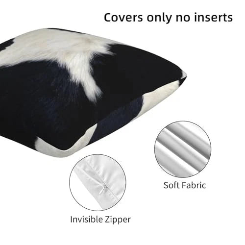 Black and White Western Cow Print Pillow Covers 18x18 Set of 2, Faux Fur