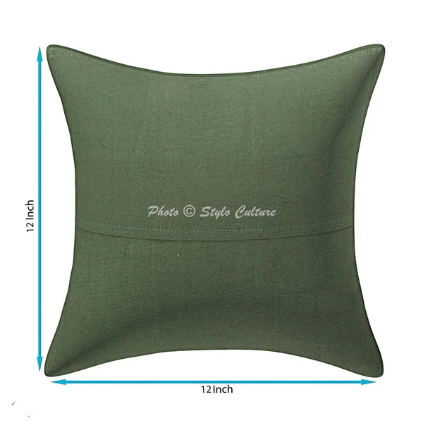 Green Cushion Cover Vintage Gypsy Handmade Indian Ethnic Tribal Hippie Pillow