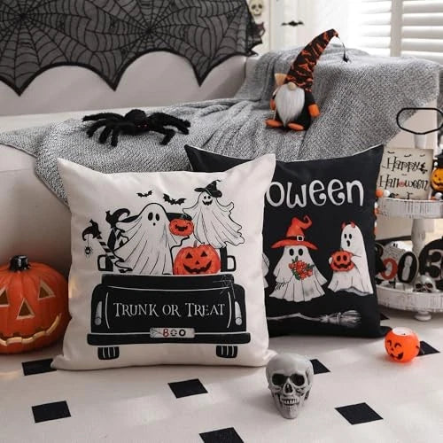 Halloween Pillow Covers 18x18 inch Set of 4 and 18" x 18" (Pack of 4) Black