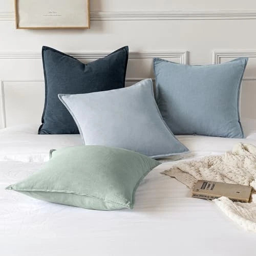 Decorative Linen Euro Sham Pillow Covers6x6 26" x 26" (Pack of 2) 2 Light Blue