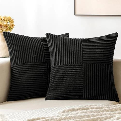 Corduroy Pillow Covers Pack of 2 Boho Decorative 26" x 26" (Pack of 2) Black