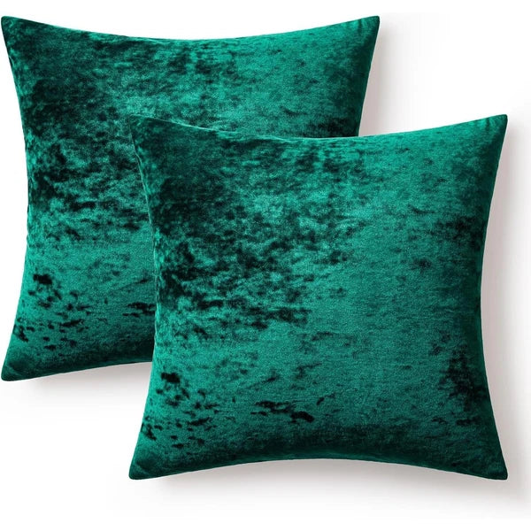 NWT ~ Set/2 Emerald Green Velvet Throw Pillow Covers ~ 18" x 18"