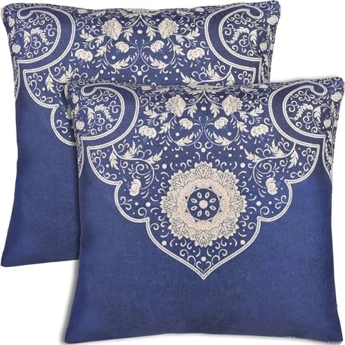 Chinoiserie Throw Pillow Covers Set of 2, Blue and White Decorative Floral