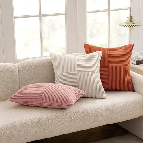 Corduroy Pillow Covers Pack of 2 Boho Decorative 16" x 16" (Pack of 2) Beige