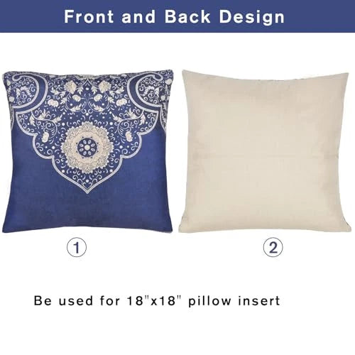 Chinoiserie Throw Pillow Covers Set of 2, Blue and White Decorative Floral