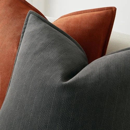 Ash Herringbone Textured Throw Pillow Covers 18x18 inch Set of 2 for Home