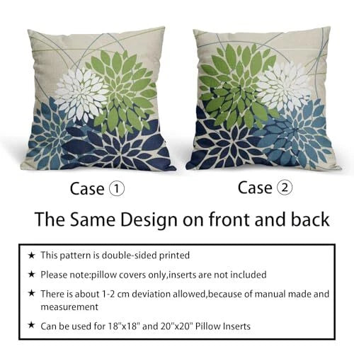 Blue Green Pillow Covers 18x18 White 18" x 18" (Pack of 2) Blue Lime Green