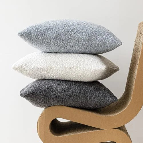 Modern Textured Boucle Throw Pillow Covers Accent Solid 18" x 18" Sky