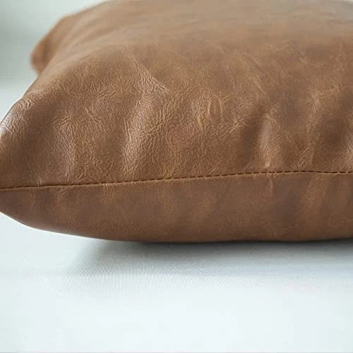 Faux Leather Throw Pillow Cover Lumbar Farmhouse 20" x 12" (Pack of 2) Brown