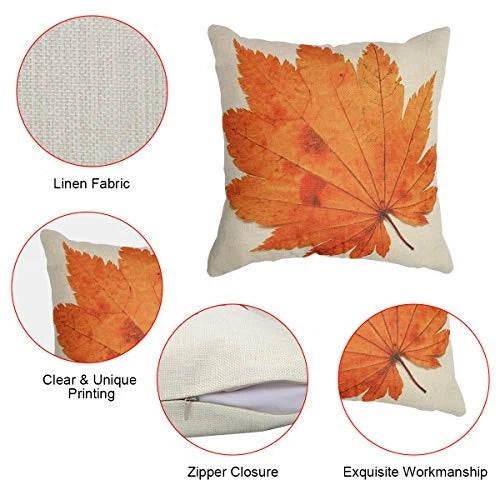 Fall Pillow Covers, Maple Leaves 18" Pillow Cover, Autumn Decorative Yellow