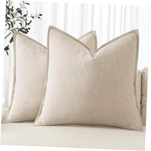 Decorative Linen Euro Sham Pillow 24" x 24" (Pack of 2) 2 Natural Beige