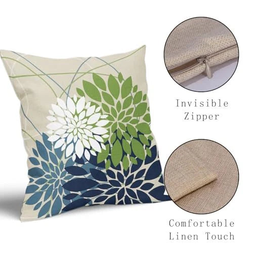 Blue Green Pillow Covers 18x18 White 18" x 18" (Pack of 2) Blue Lime Green