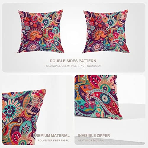 Bright Paisley Decorative Pillow 16" x 16" (Pack of 2) Ethnic Paisley 1 Multi a
