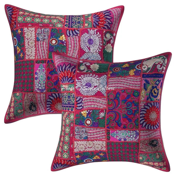 Pink Cushion Cover Vintage Gypsy Handmade Indian Ethnic Tribal Hippie Pillow