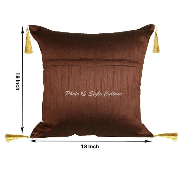 Brown Cushion Cover Brocade Jacquard Gypsy Boho Peacock Tribal Hippie Pillow