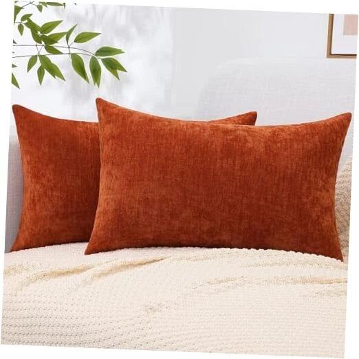 Chenille Fall Throw Pillow Covers 12x20 Inch Set of 20" x 12" (Pack of 2) Rust