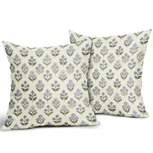 Block Print Pillow Covers 16x16 Inch Set of 2, 16" x 16" (Pack of 2) Blue Green