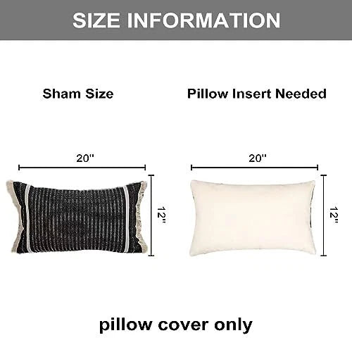 Modern Throw Pillow Cover with Tassels, Decorative Liana 12" x 20" Black