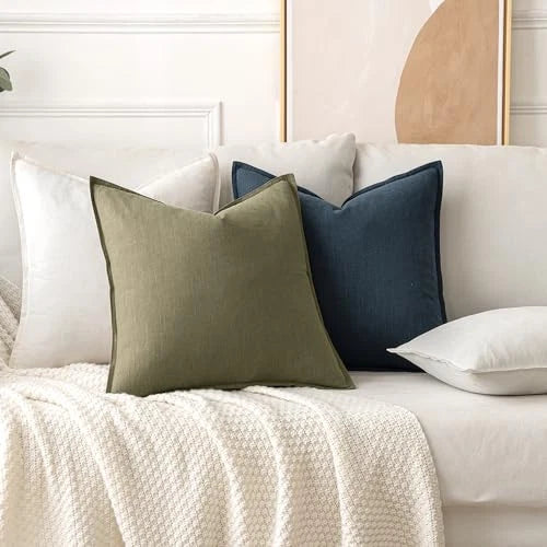 Decorative Linen Pillow Covers 24x24 Inch 24" x 24" (Pack of 2) Cream White