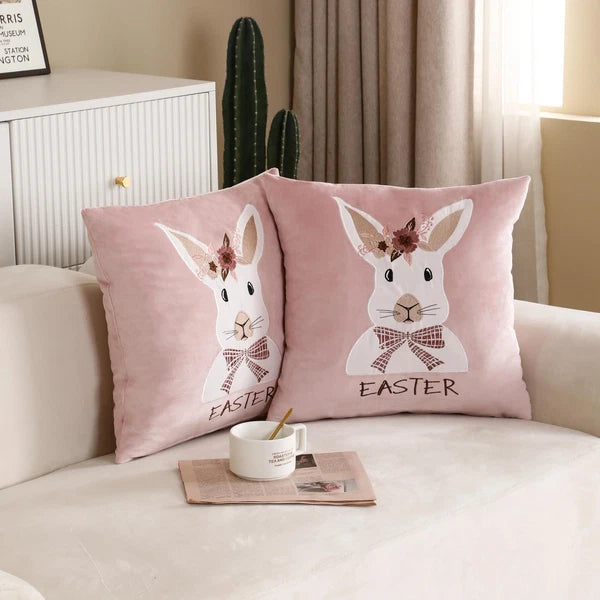 Happy Easter Pillow Covers 18X18 Inch Set of 2 Cute Bow Tie Bunny Easter Deco...